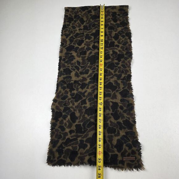 Polo Ralph Lauren Wool Scarf Mens Leopard Print Brown Black Fringe Warm Soft - Picture 8 of 9